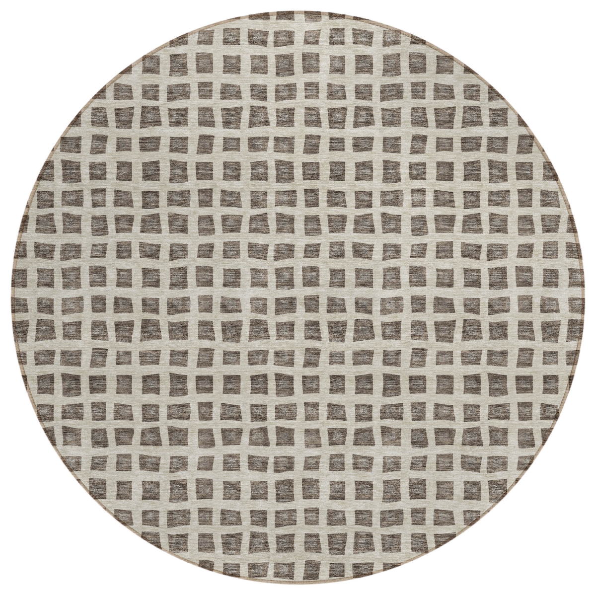 583272 8 ft. Round Geometric Washable Indoor & Outdoor Area Rug, Brown, Taupe & Ivory