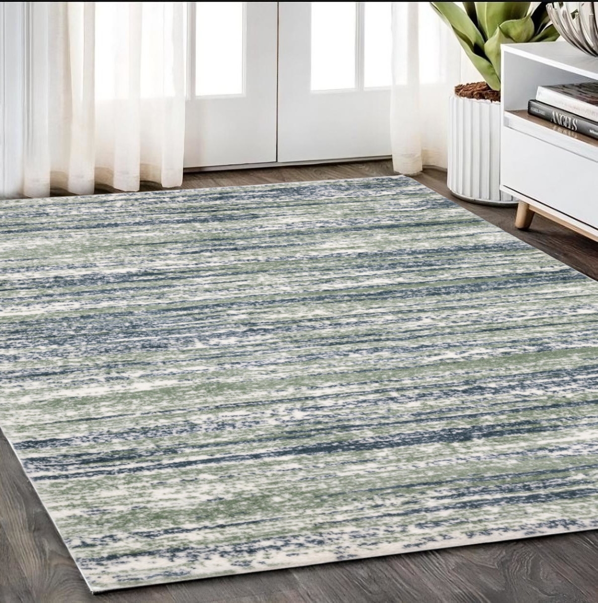 575060 5 x 8 ft. Striped Distressed Rectangle Area Rug, Blue & Green