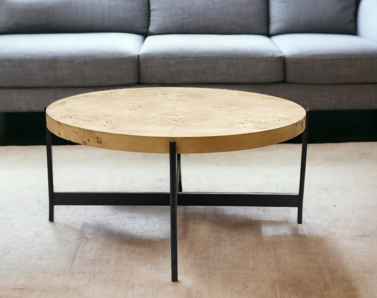 565089 36 in. Natural & Black Wood & Iron Round Coffee Table