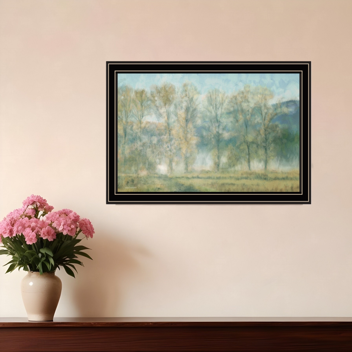 529628 Peaceful Tree Line Black Framed Print Wall Art