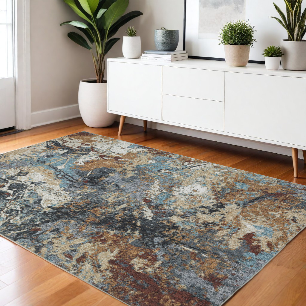 574988 4 x 6 ft. Abstract Distressed Rectangle Area Rug, Blue & Rust
