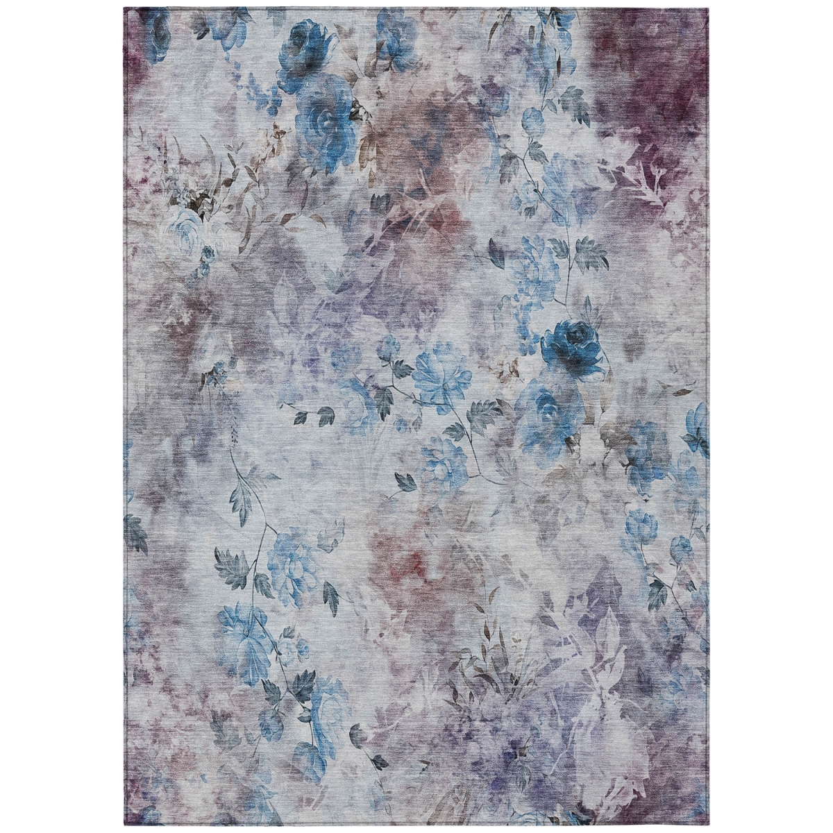 583100 3 x 5 ft. Floral Washable Indoor & Outdoor Rectangle Area Rug, Navy Blue & Sky Blue