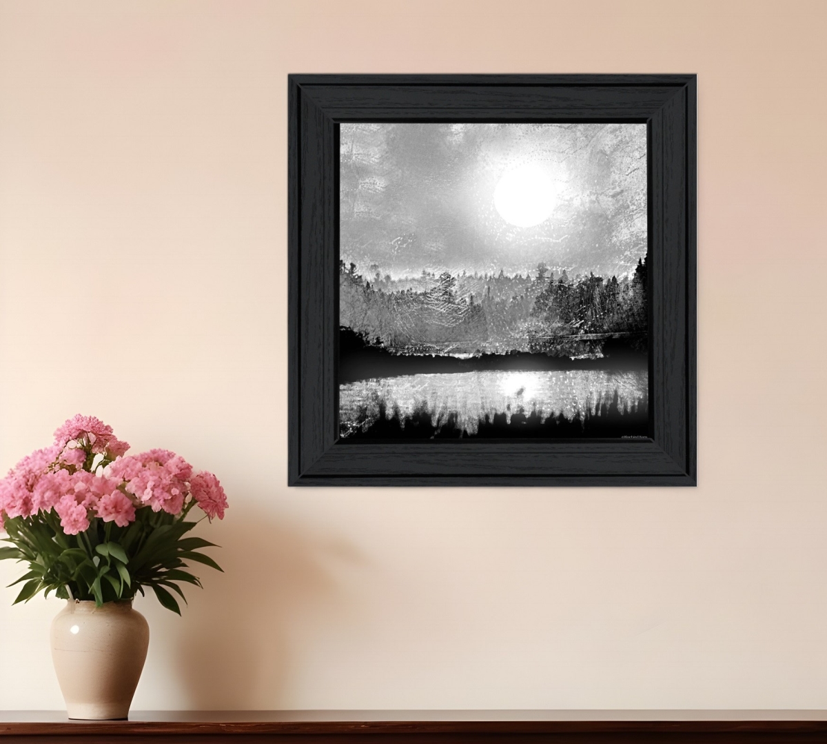 529595 Big Moon Lake Black Framed Print Wall Art