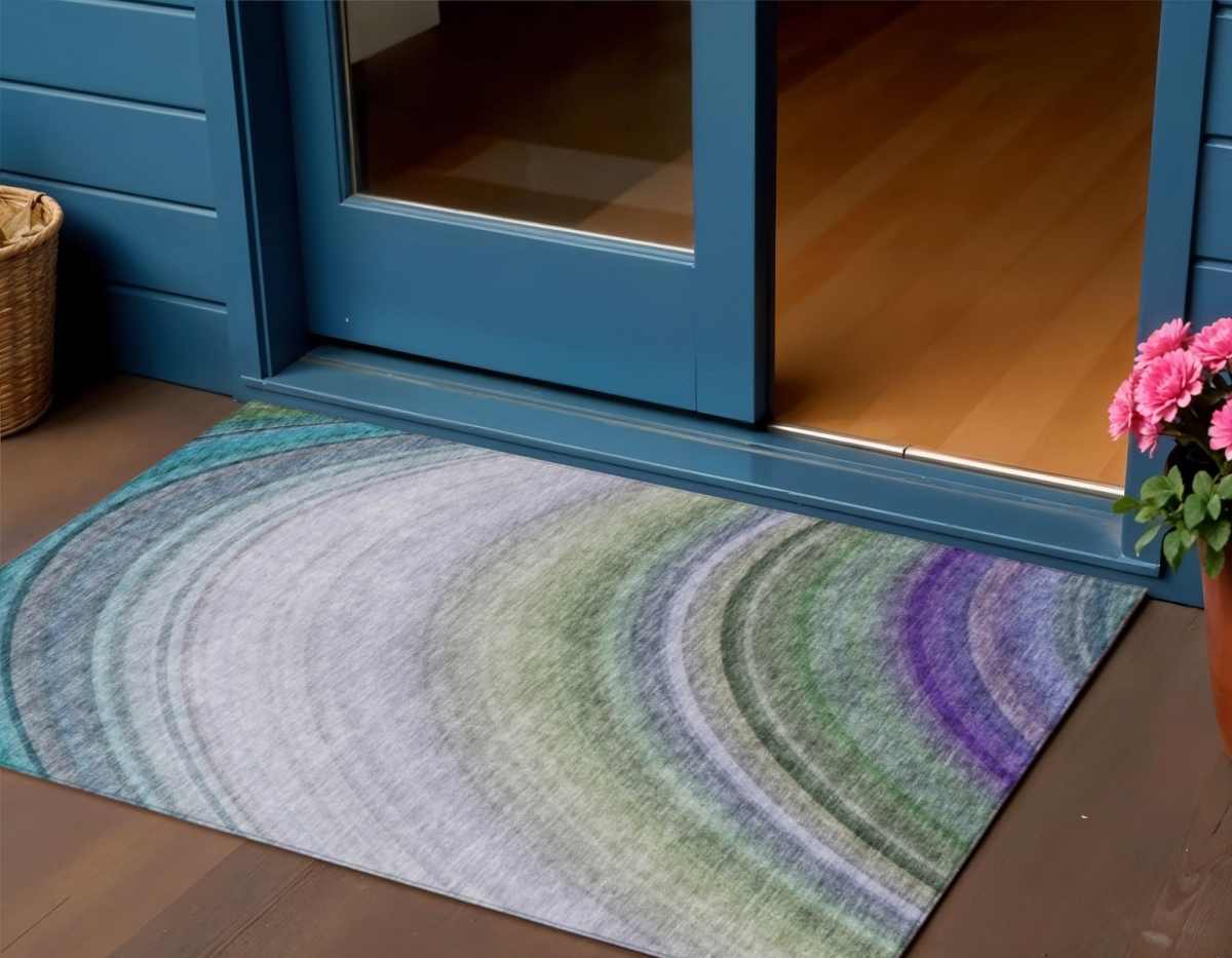 577313 3 x 5 ft. Abstract Washable Indoor & Outdoor Rectangle Area Rug, Teal Blue, Artichoke Green & Green