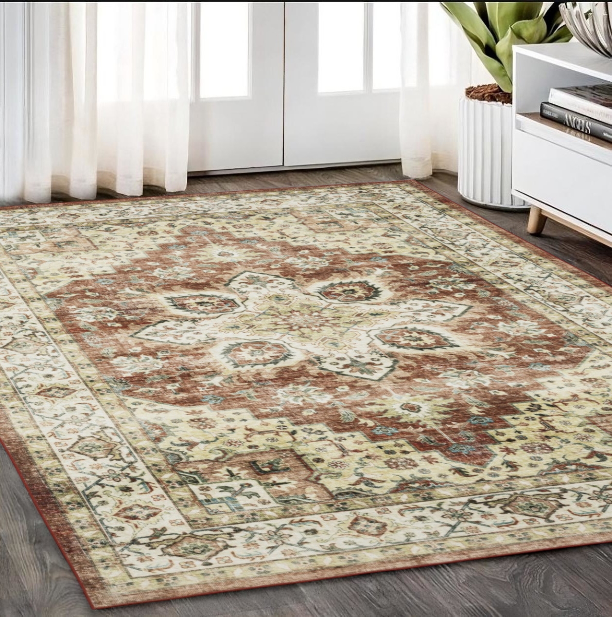 574700 5 x 7 ft. Oriental Distressed Rectangle Area Rug, Red & Ivory