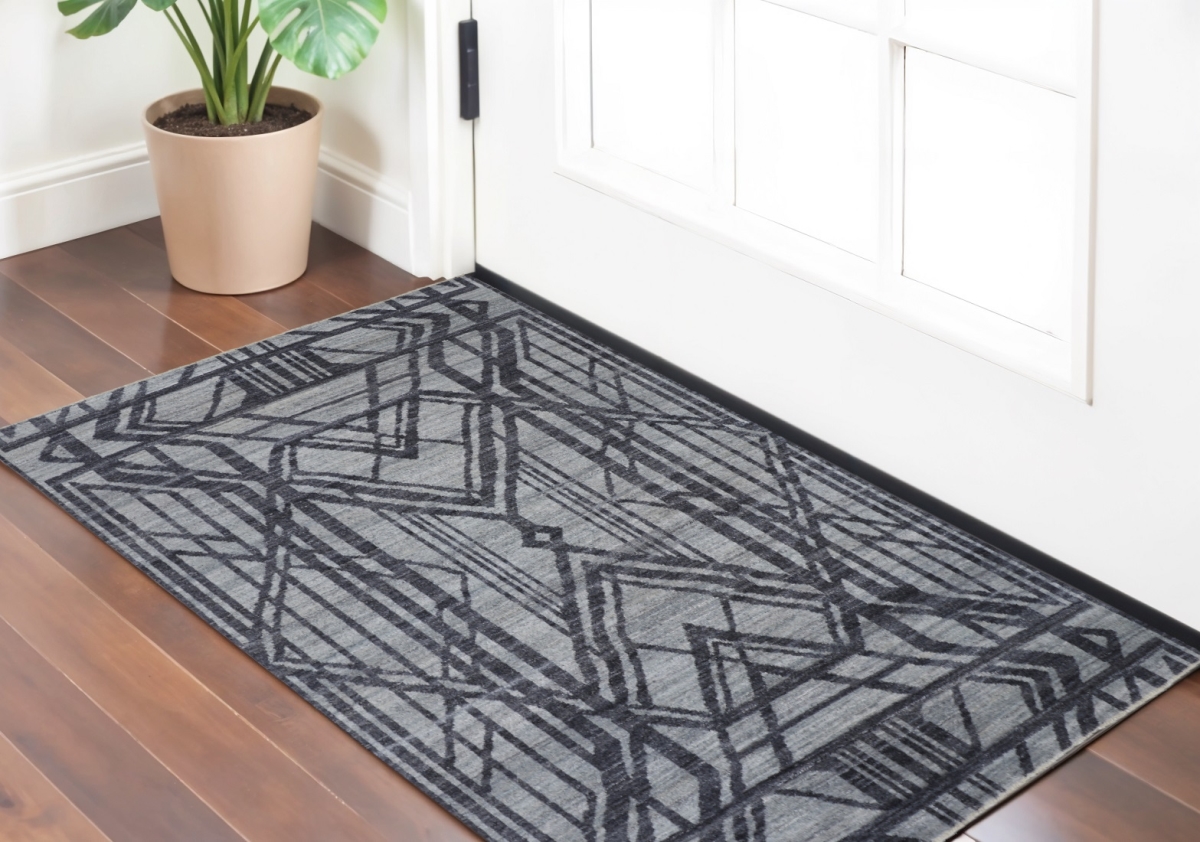 567933 2 x 3 ft. Wool Geometric Hand Knotted Rectangle Area Rug, Gray & Blue