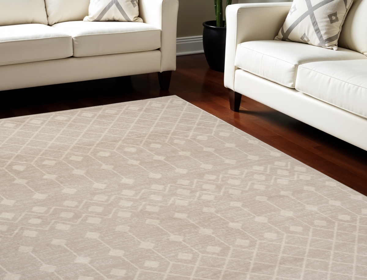 569848 6 x 9 ft. Geometric Power Loom Rectangle Area Rug, Beige