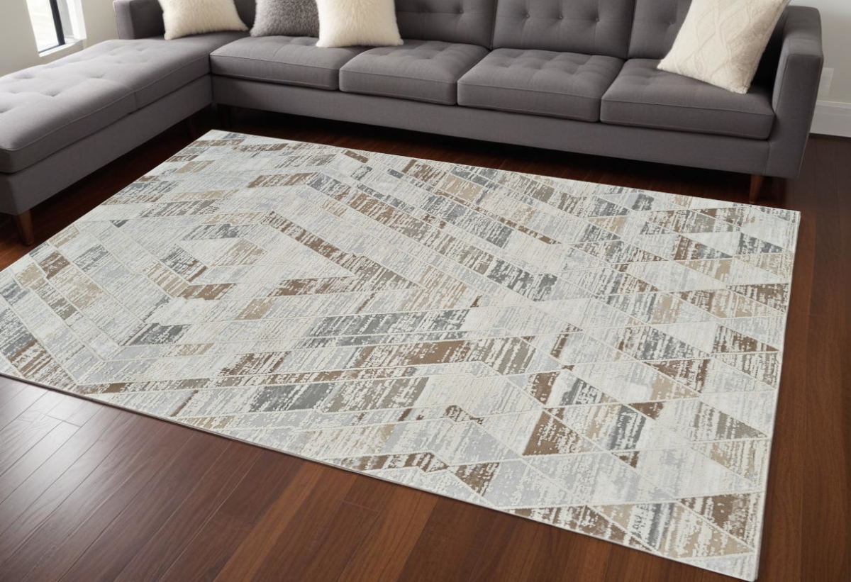 558855 8 x 11 ft. Abstract Distressed Rectangle Area Rug, Beige & Brown