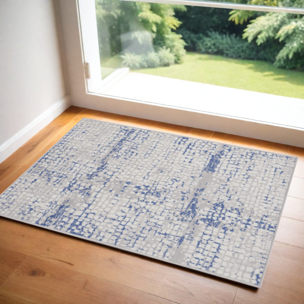553049 3 x 5 ft. Abstract Rectangle Area Rug, Ivory, Blue & Gray