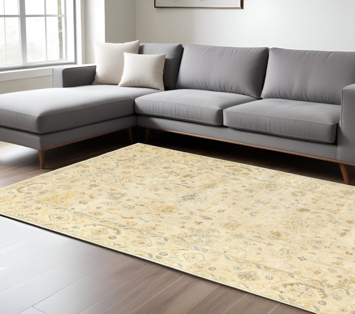 576040 8 x 10 ft. Wool Oriental Hand Knotted Rectangle Area Rug, Beige & Gray