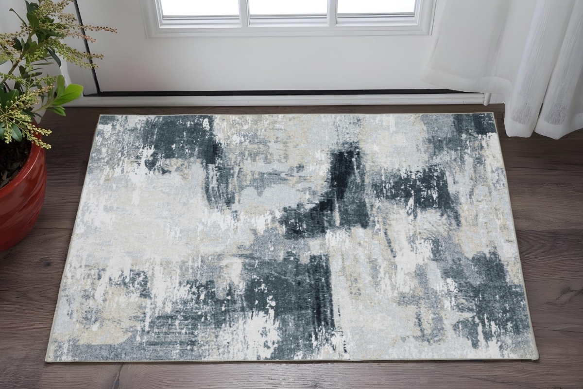 575188 2 x 3 ft. Abstract Distressed Rectangle Area Rug, Ivory & Gray