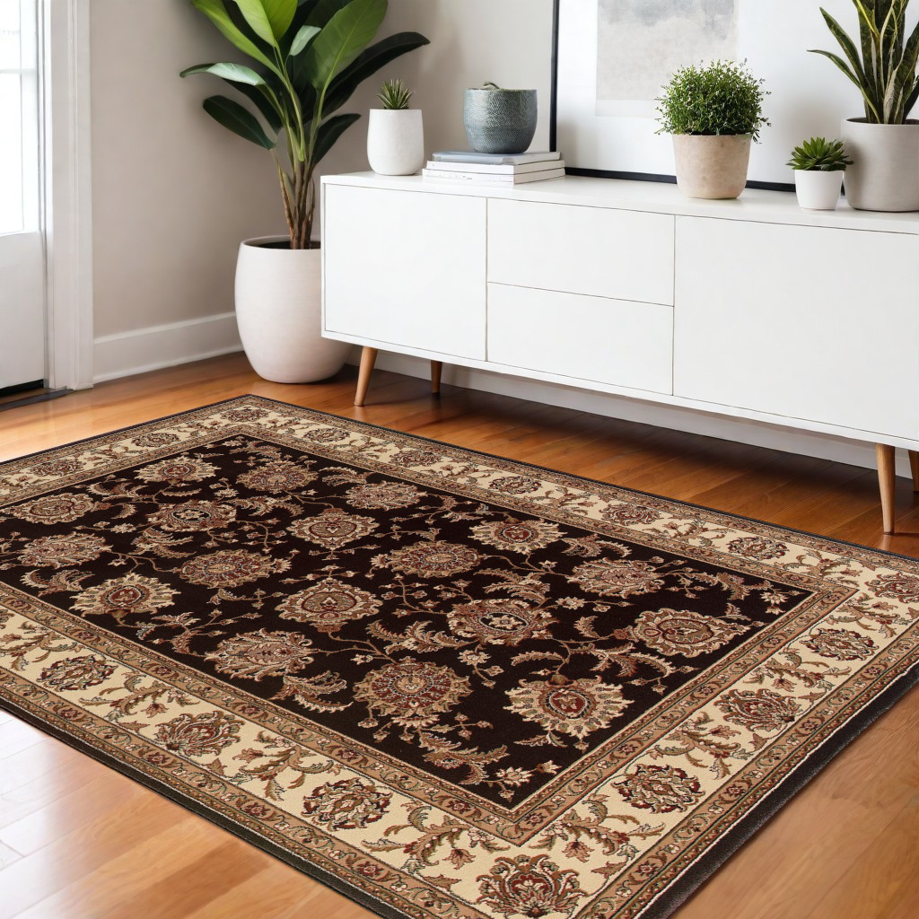 574326 4 x 6 ft. Oriental Rectangle Area Rug, Brown & Ivory