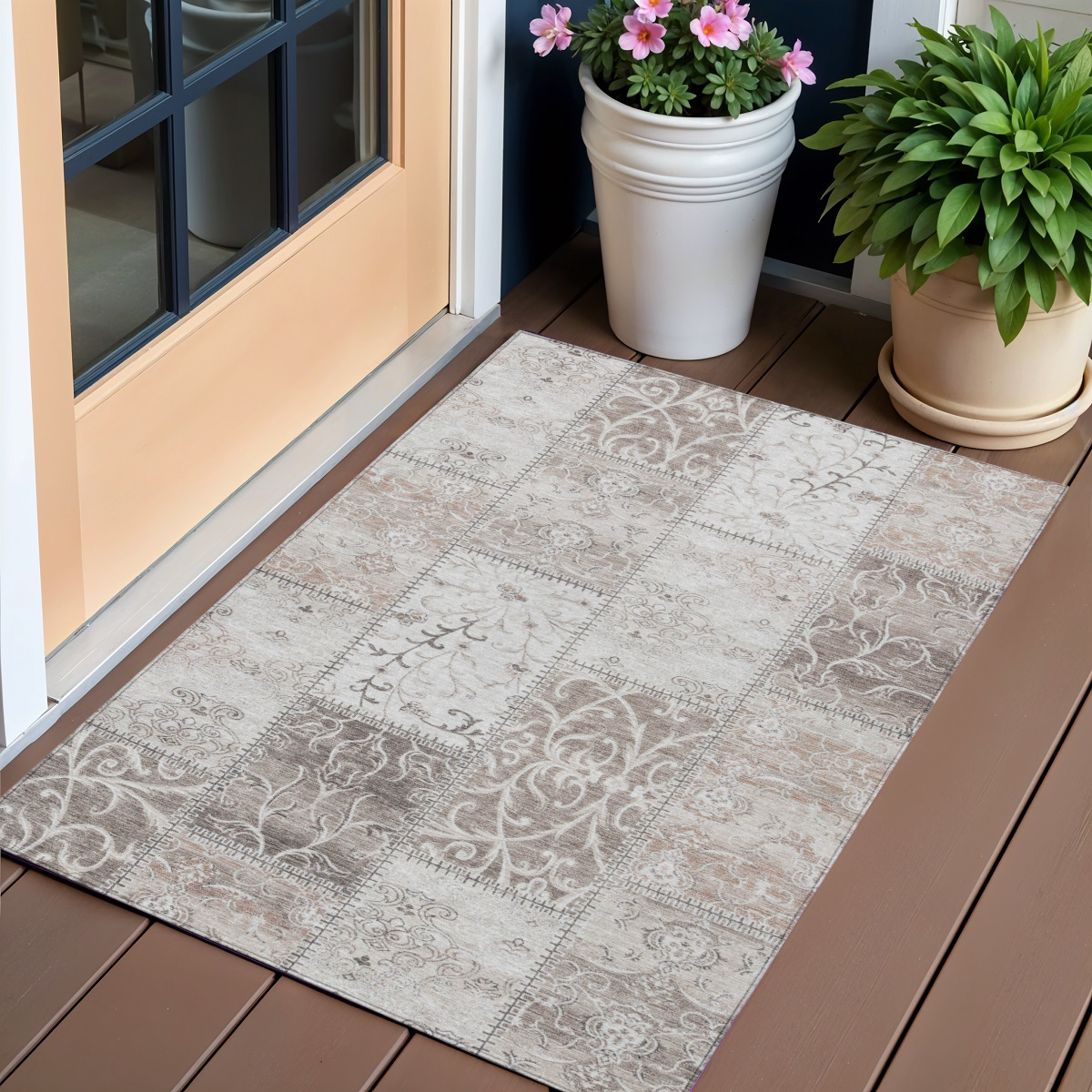 563577 3 x 5 ft. Patchwork Washable Indoor & Outdoor Rectangle Area Rug, Taupe