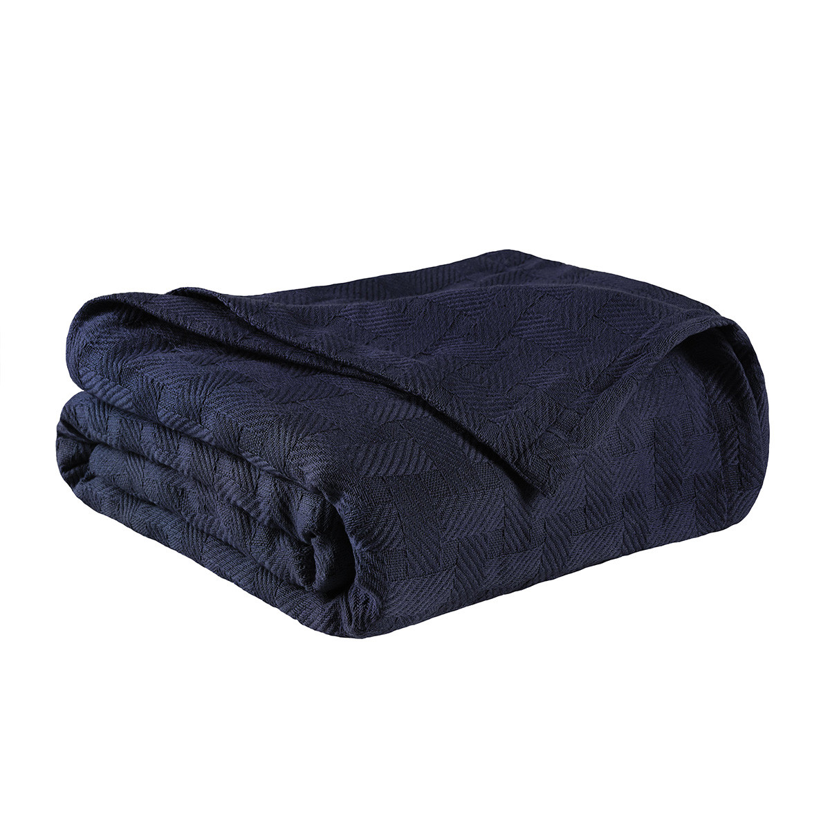 King Size Navy Blue Cotton Basketweave Blanket - Geometric Design