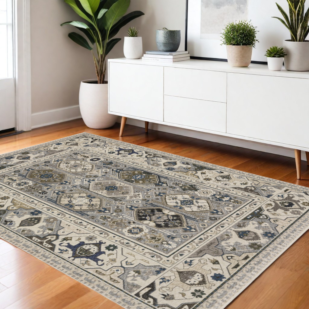 574941 4 x 6 ft. Oriental Rectangle Area Rug with Fringe, Ivory & Blue