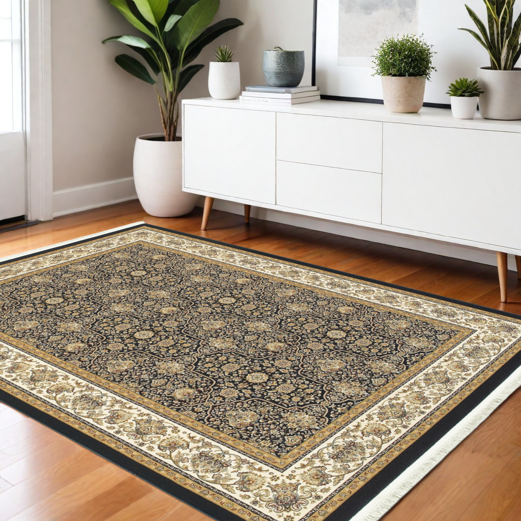 575515 4 x 6 ft. Oriental Rectangle Area Rug with Fringe, Ivory