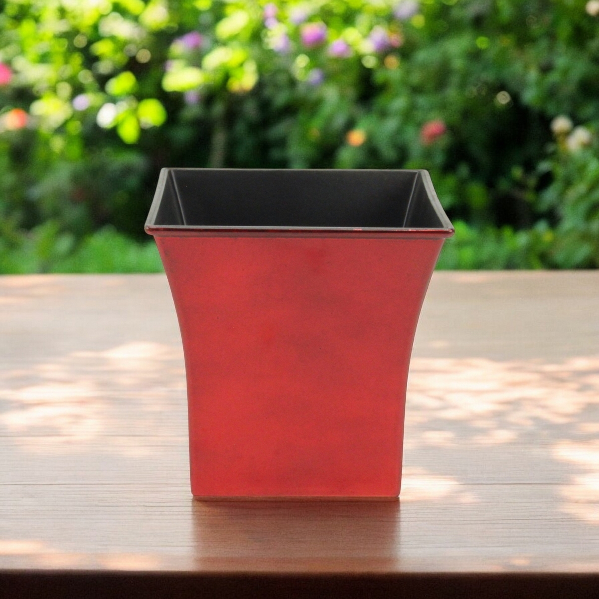 488280 7 in. Red Recycled Plastic Indoor & Outdoor Square Pot Planter