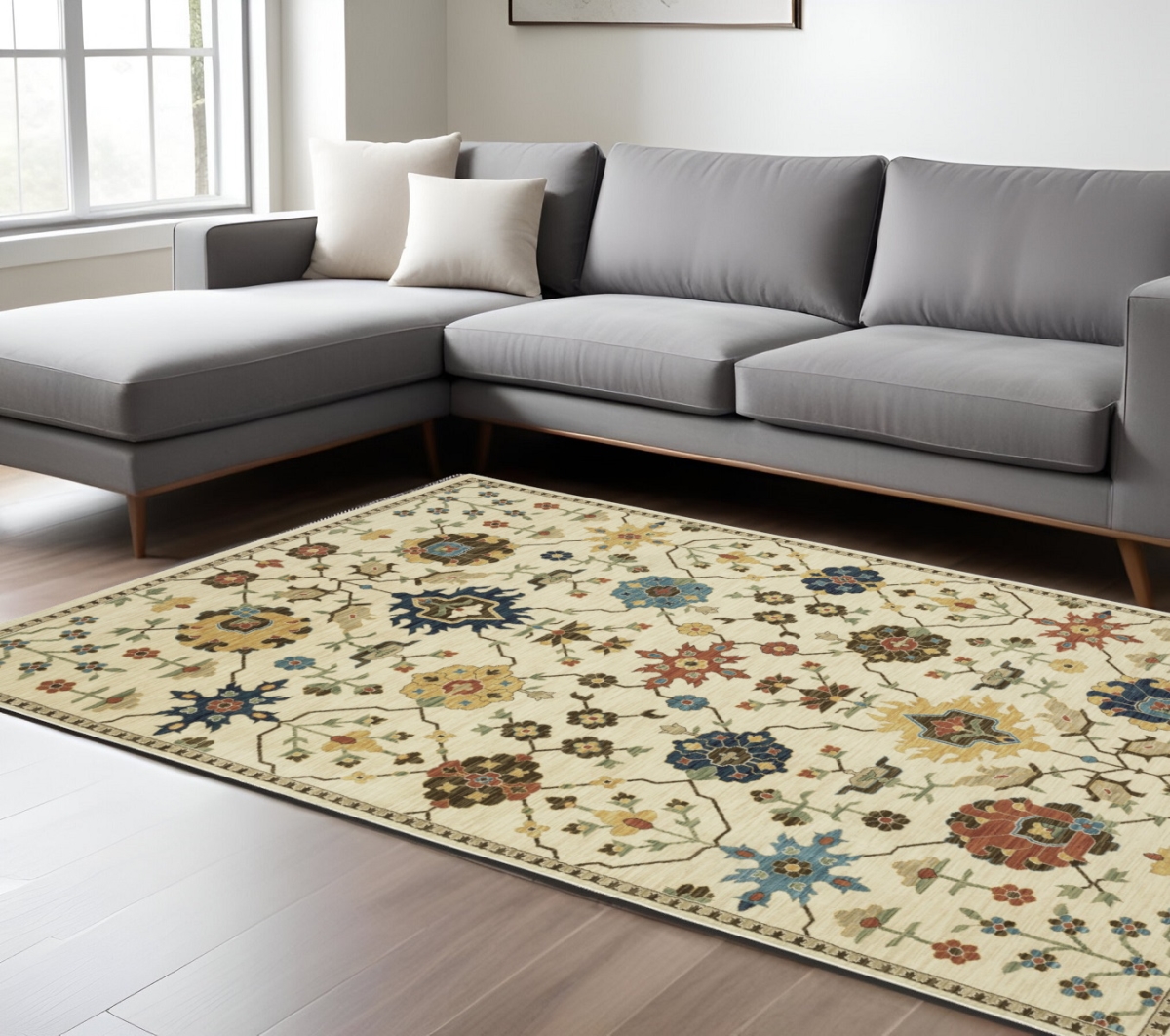 574584 8 x 11 ft. Oriental Rectangle Area Rug with Fringe, Ivory & Gold