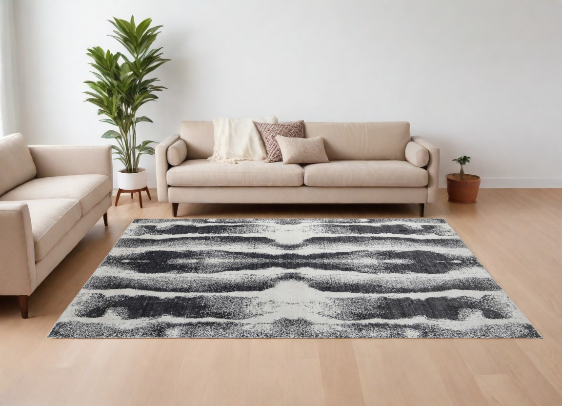 566750 8 x 10 ft. Abstract Hand Woven Rectangle Area Rug, Black & Gray