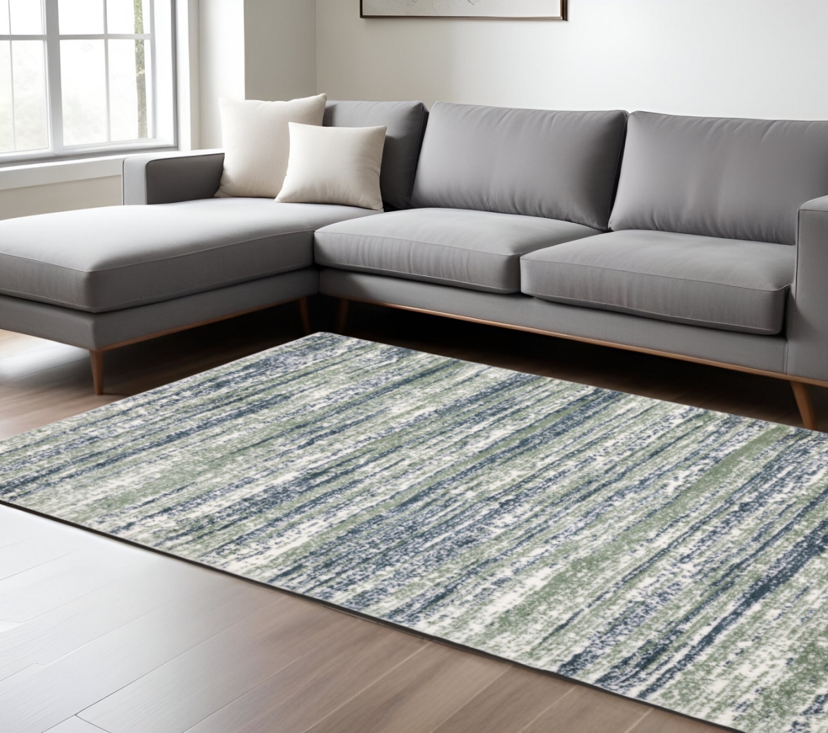 575058 10 x 13 ft. Striped Distressed Rectangle Area Rug, Blue & Green
