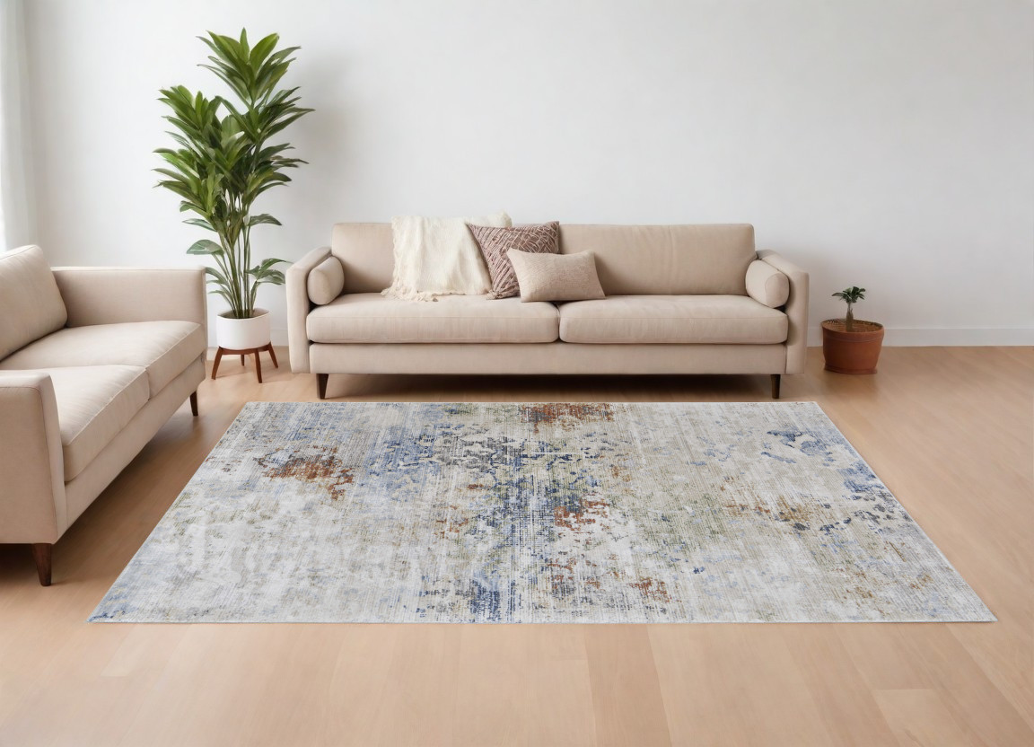 567706 9 x 13 ft. Abstract Power Loom Rectangle Area Rug, Red, Blue & Ivory