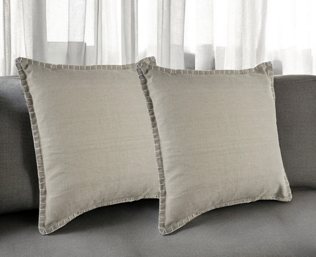 554559 Light Gray Cotton Throw Pillow - Set of 2