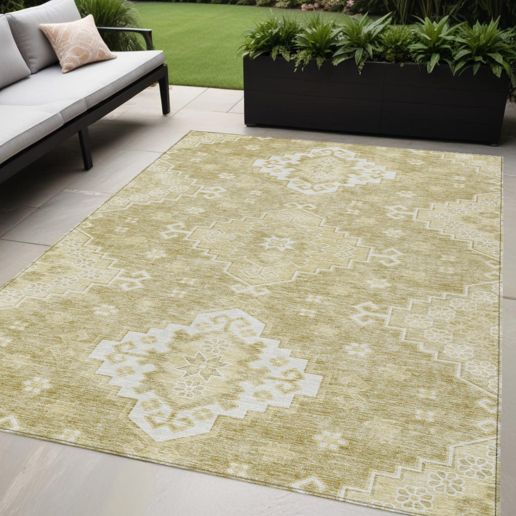 Picture of HomeRoots 589057 5 x 8 ft. Medallion Washable Indoor & Outdoor Traditional Rectangle Area Rug&#44; Wheat&#44; Gold & Ivory