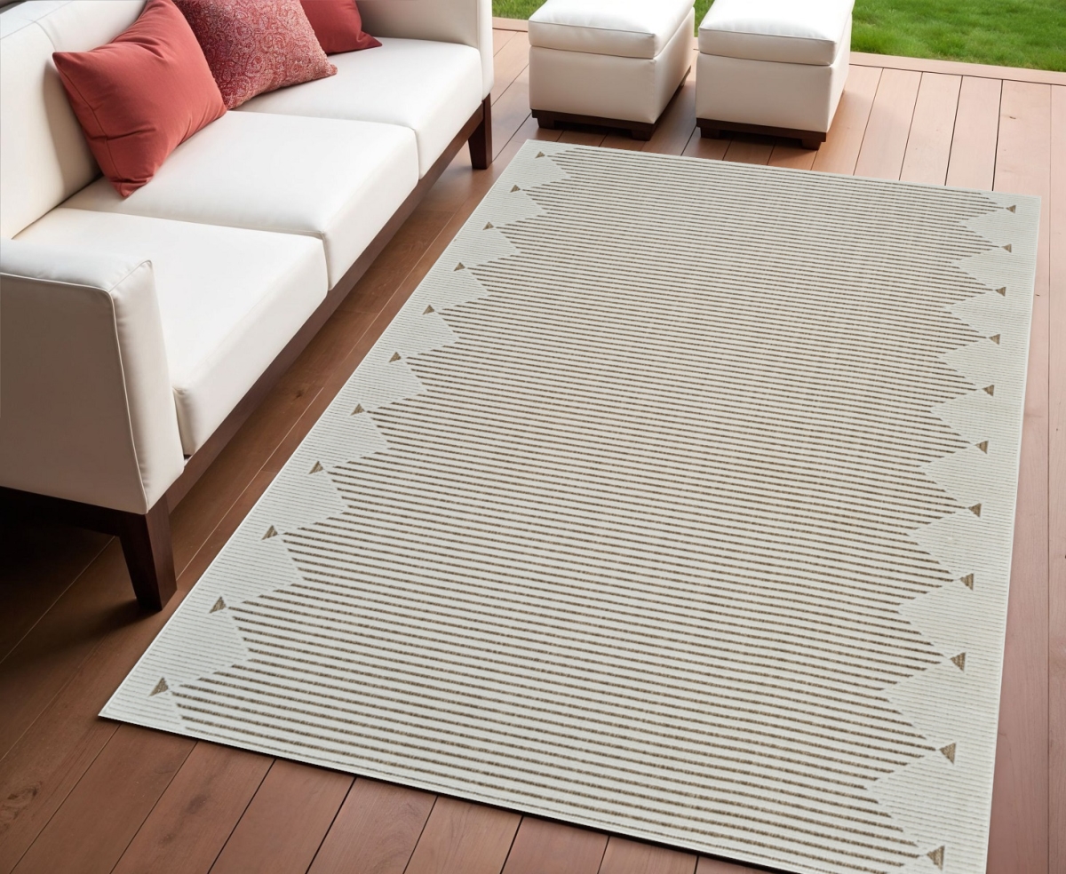 558753 4 x 6 ft. Geometric Distressed Indoor & Outdoor Rectangle Area Rug, Beige & Brown