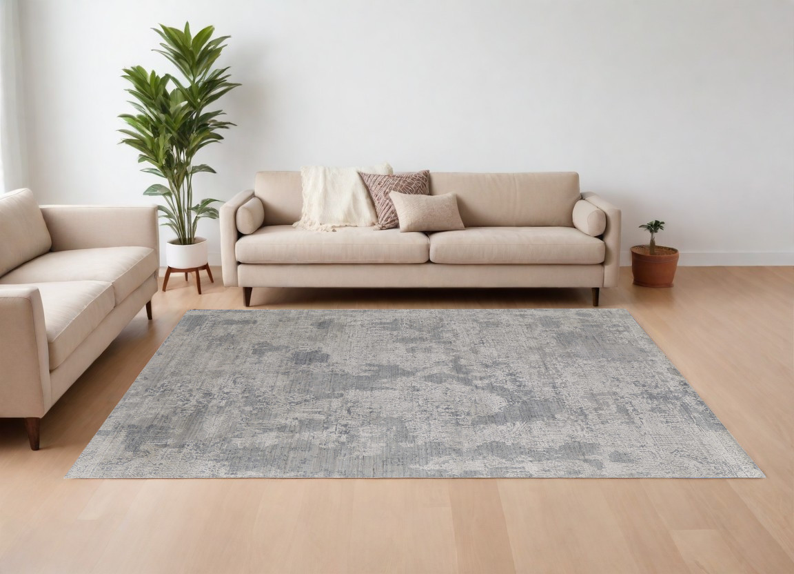 566863 8 x 10 ft. Abstract Hand Woven Worn Faded Rectangle Area Rug, Gray & Silver