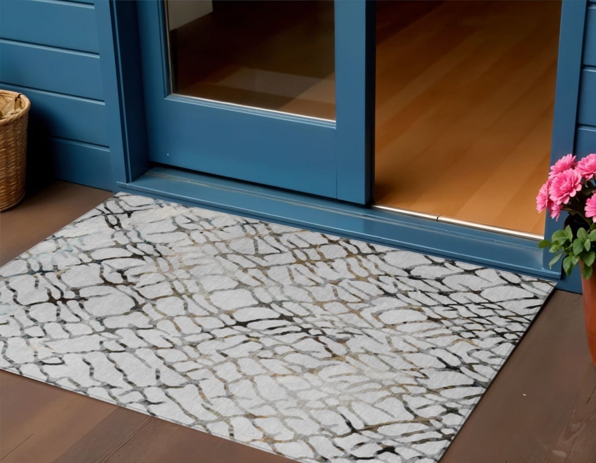 578130 3 x 5 ft. Abstract Washable Indoor & Outdoor Rectangle Area Rug, Silver, Gray & Charcoal