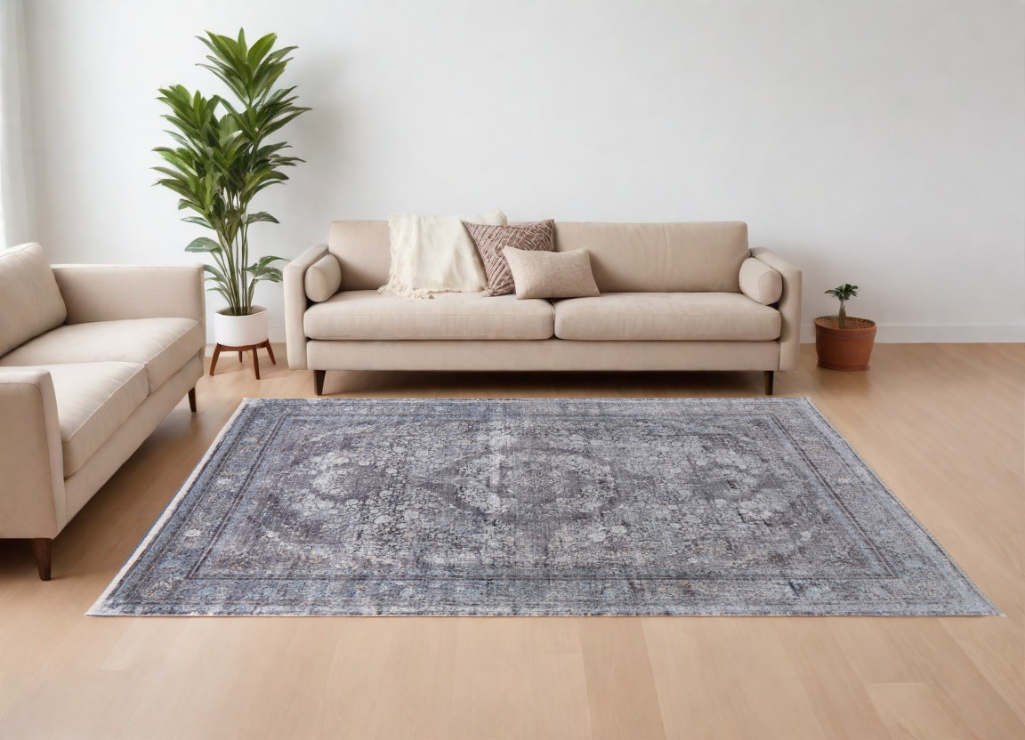 566372 8 x 10 ft. Oriental Power Loom Worn Faded Rectangle Area Rug, Gray & Silver