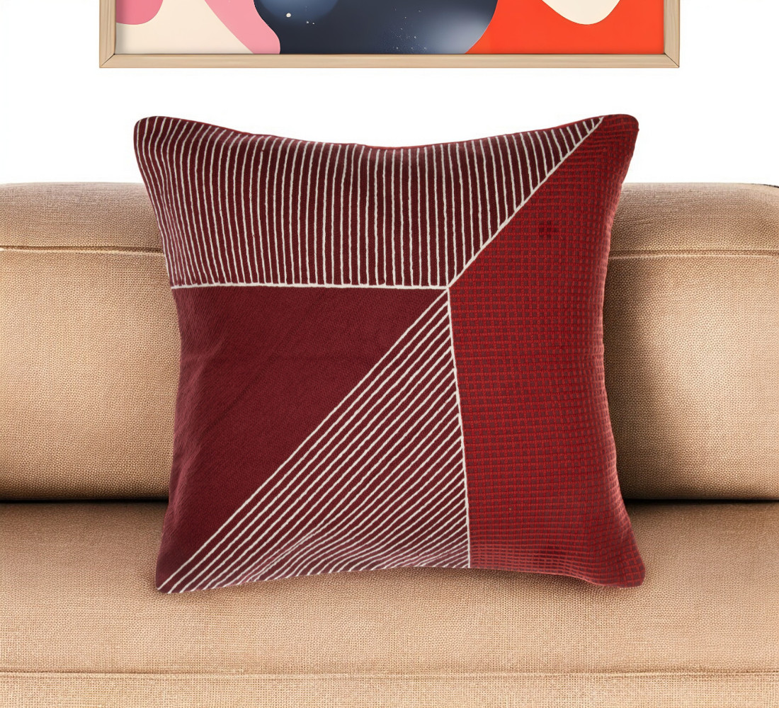 549401 24 in. Red & White Geometric Cotton Throw Pillow with Embroidery