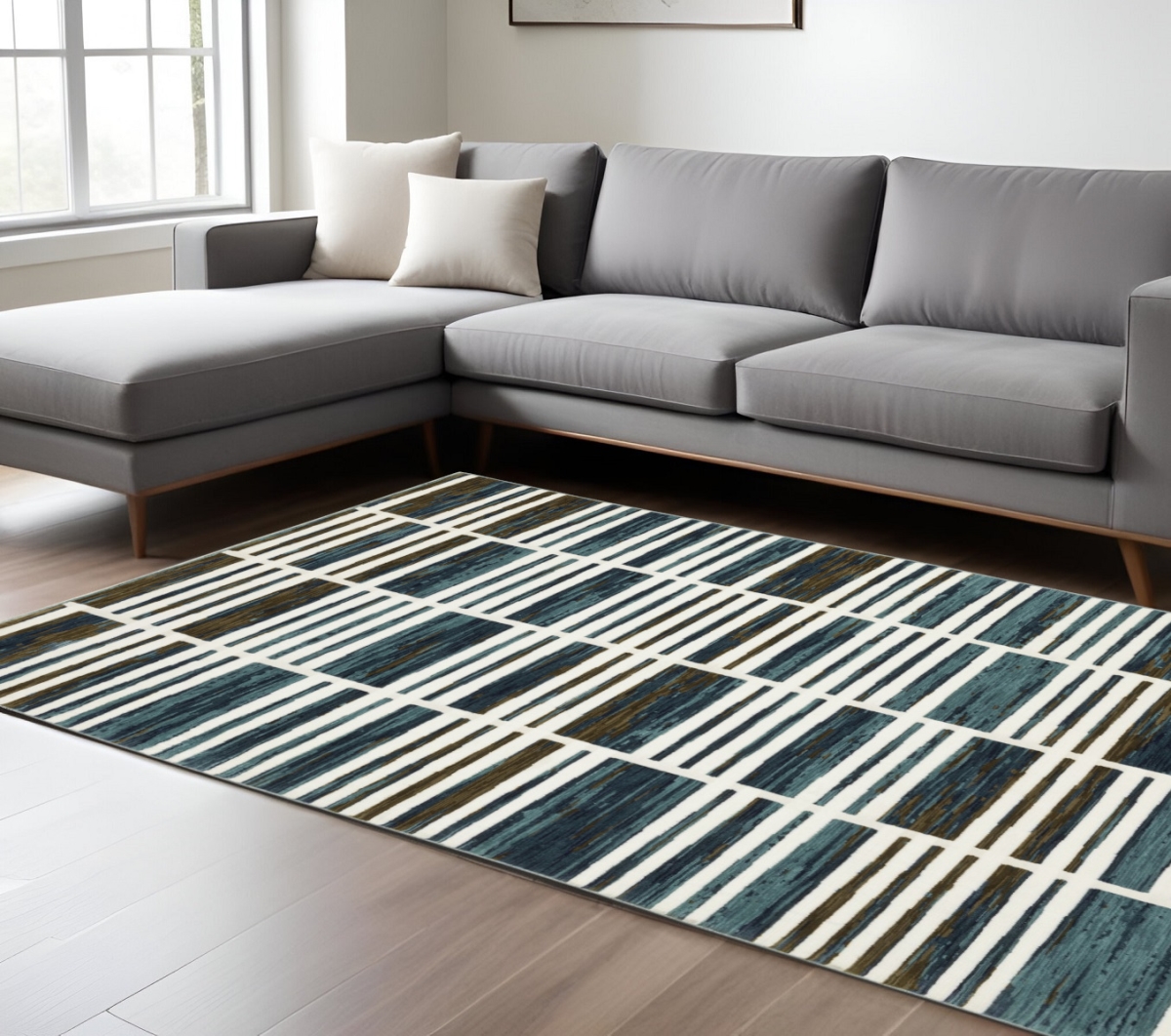 575764 7 x 10 ft. Geometric Rectangle Area Rug, Ivory & Blue