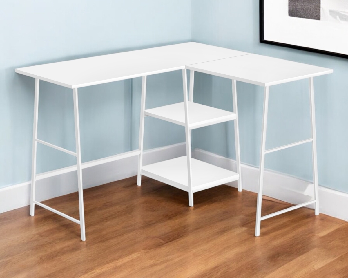 489994 42 in. White Wood & Metal L Shape Computer Desk