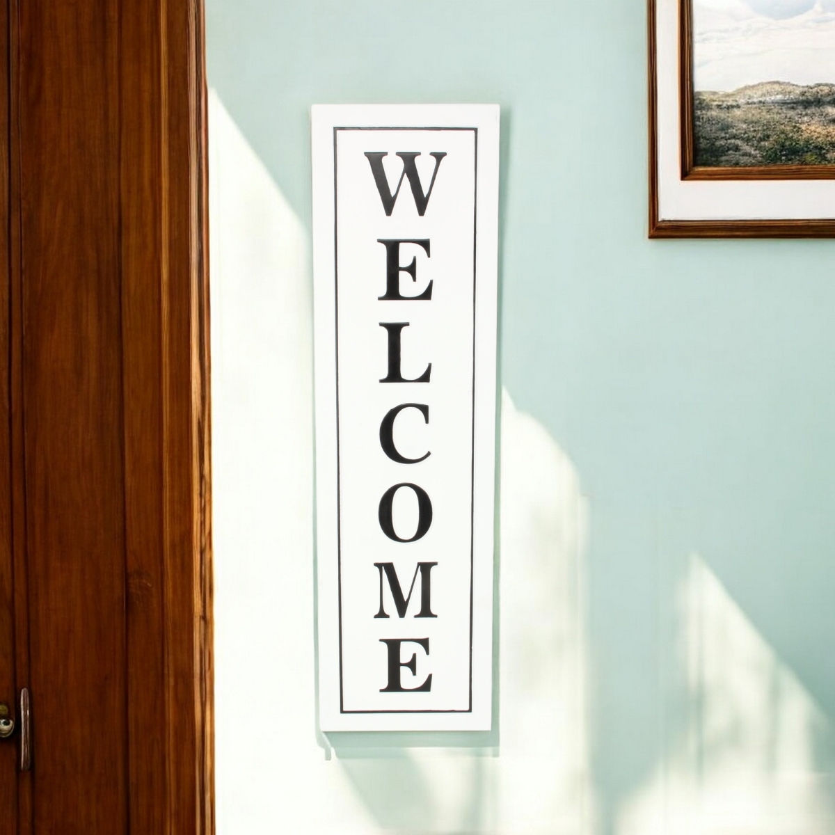 489596 39 x 11 in. White & Black Welcome Metal Wall Decor