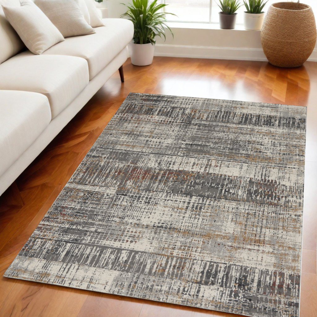 550791 5 x 7 ft. Abstract Rectangle Area Rug, Ivory, Gray & Golden Brown
