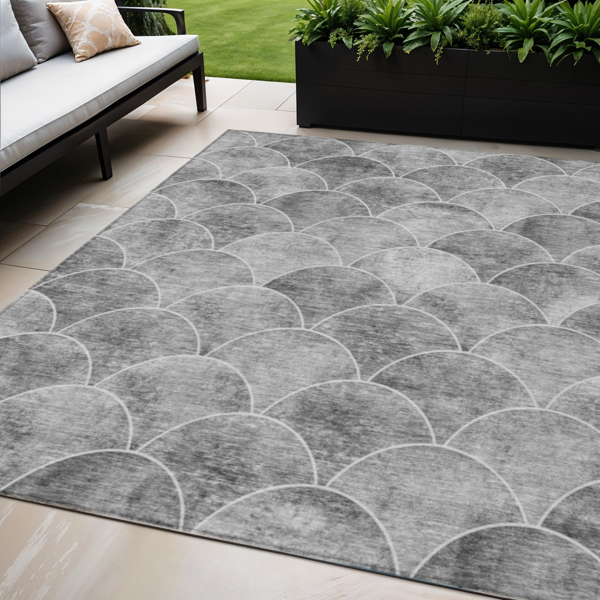 577668 5 x 8 ft. Abstract Washable Indoor & Outdoor Rectangle Area Rug, Gray, Charcoal & Ivory