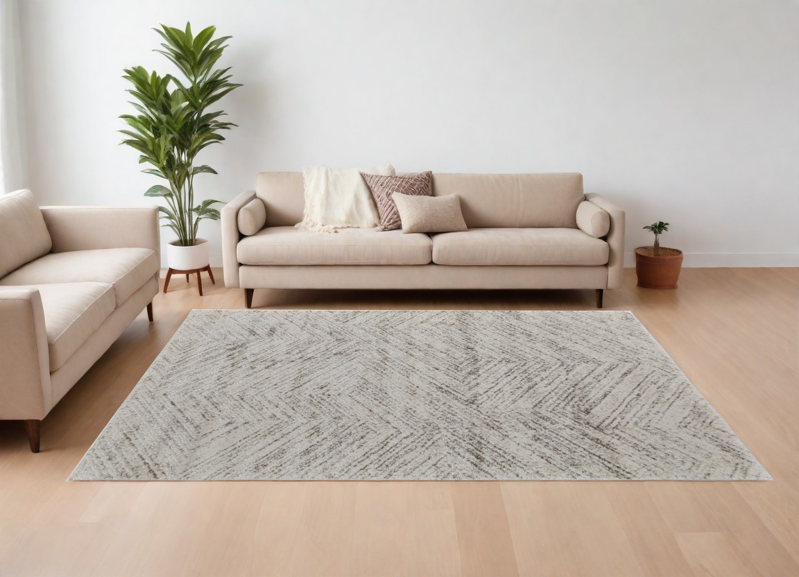 567798 7 x 10 ft. Geometric Power Loom Rectangle Area Rug, Ivory & Brown
