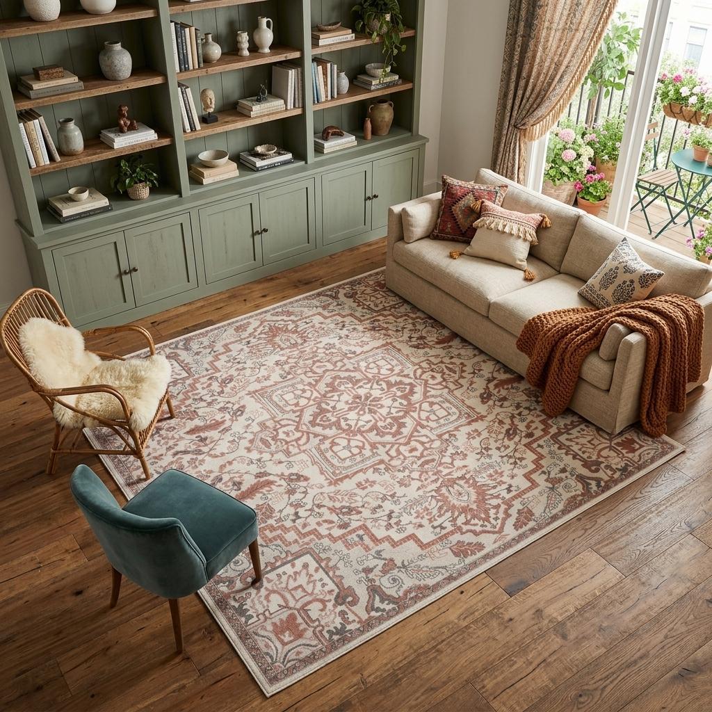 551385 9 x 12 ft. Floral Medallion Non Skid Rectangle Area Rug, Ivory & Red