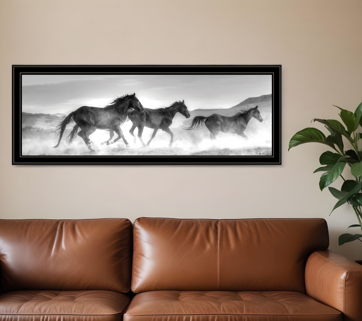 529962 Horses Rolling by Black Framed Print Wall Art