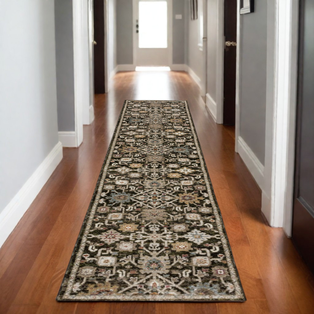 576113 8 ft. Oriental Runner Rug, Brown, Gray & Tan