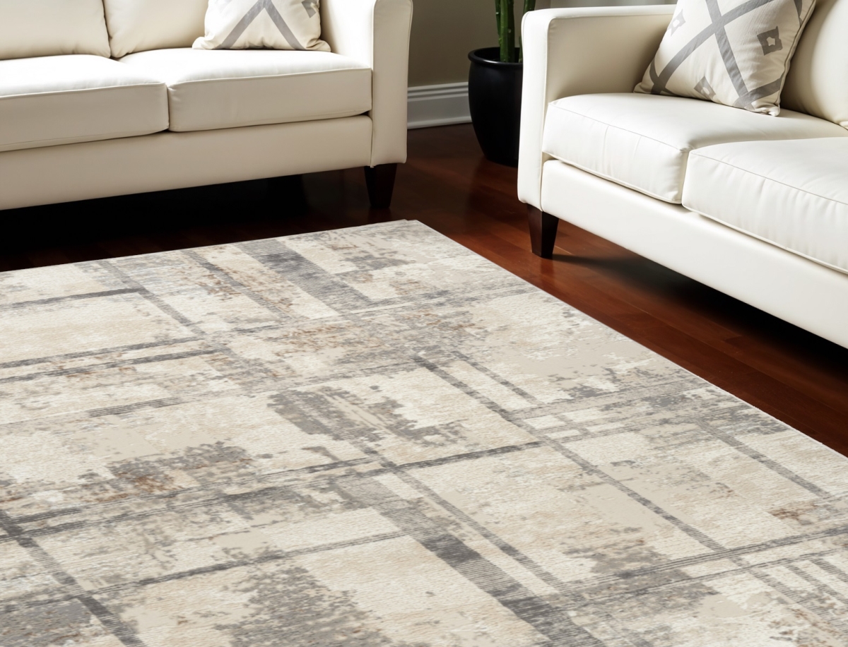 550730 6 x 9 ft. Abstract Non Skid Rectangle Area Rug, Ivory, Black & Gray
