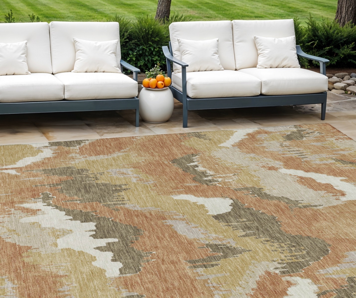 Picture of HomeRoots 590169 8 x 10 ft. Abstract Washable Indoor & Outdoor Rectangle Area Rug&#44; Copper&#44; Ivory & Brown