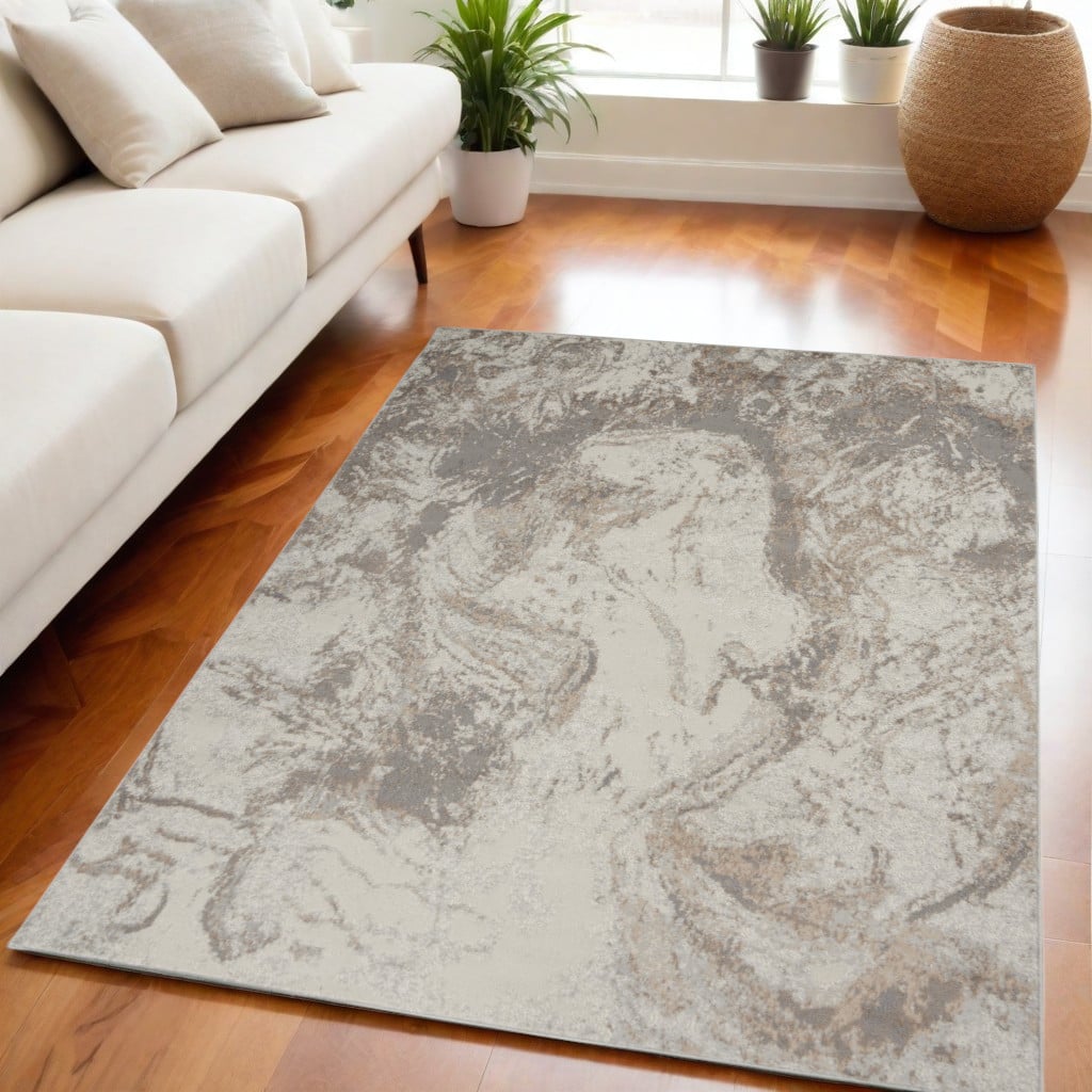550172 5 x 7 ft. Abstract Non Skid Rectangle Area Rug, Ivory & Gray