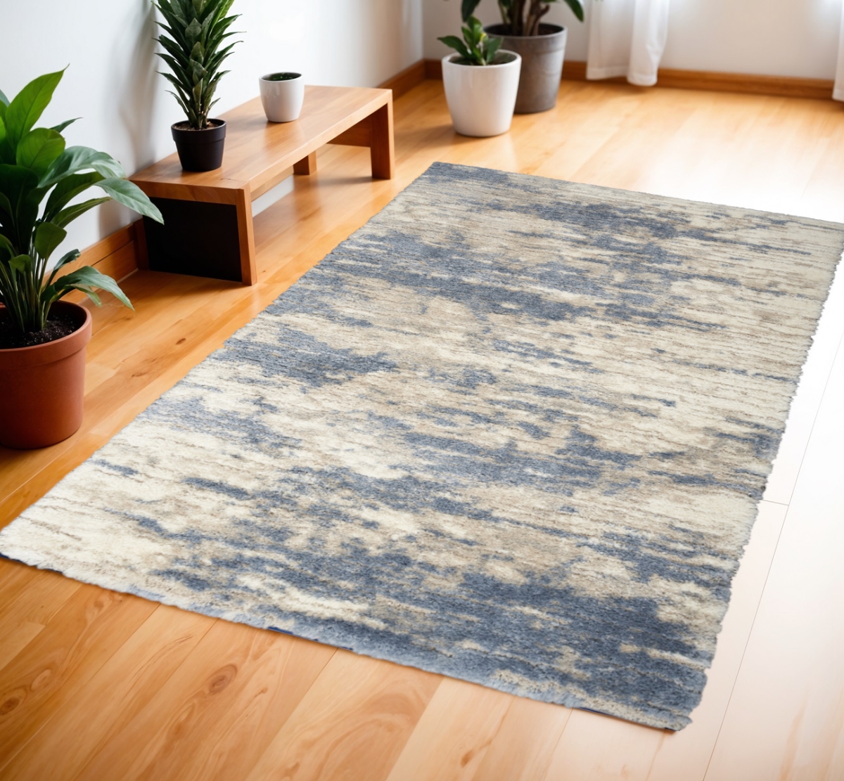 554867 4 x 6 ft. Abstract Shag Rectangle Area Rug, Light Blue, Gray & Beige
