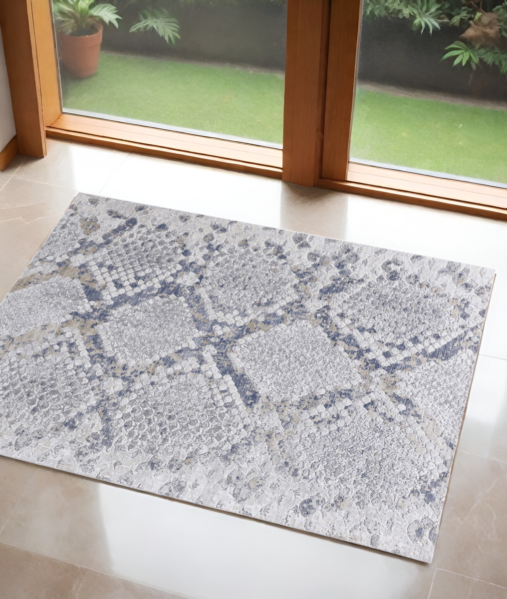 567326 3 x 5 ft. Floral Power Loom Rectangle Area Rug, Gray, Silver & Blue