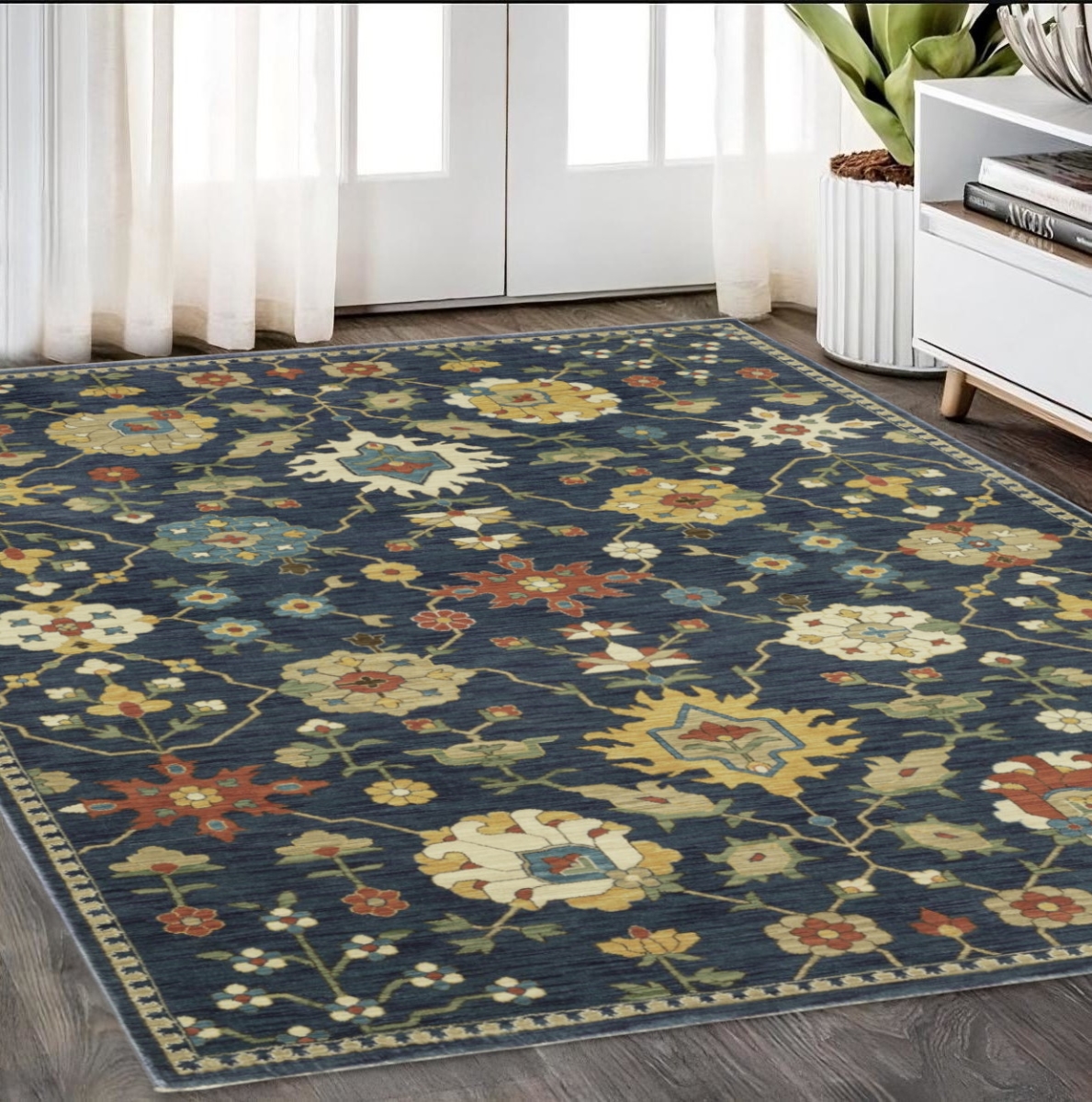 574577 5 x 8 ft. Oriental Rectangle Area Rug with Fringe, Blue & Gold