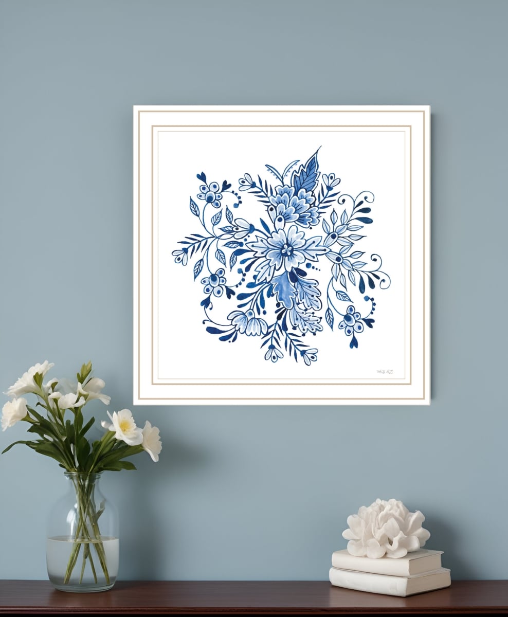 530117 Floral Calligraphy Sketches White Framed Print Wall Art