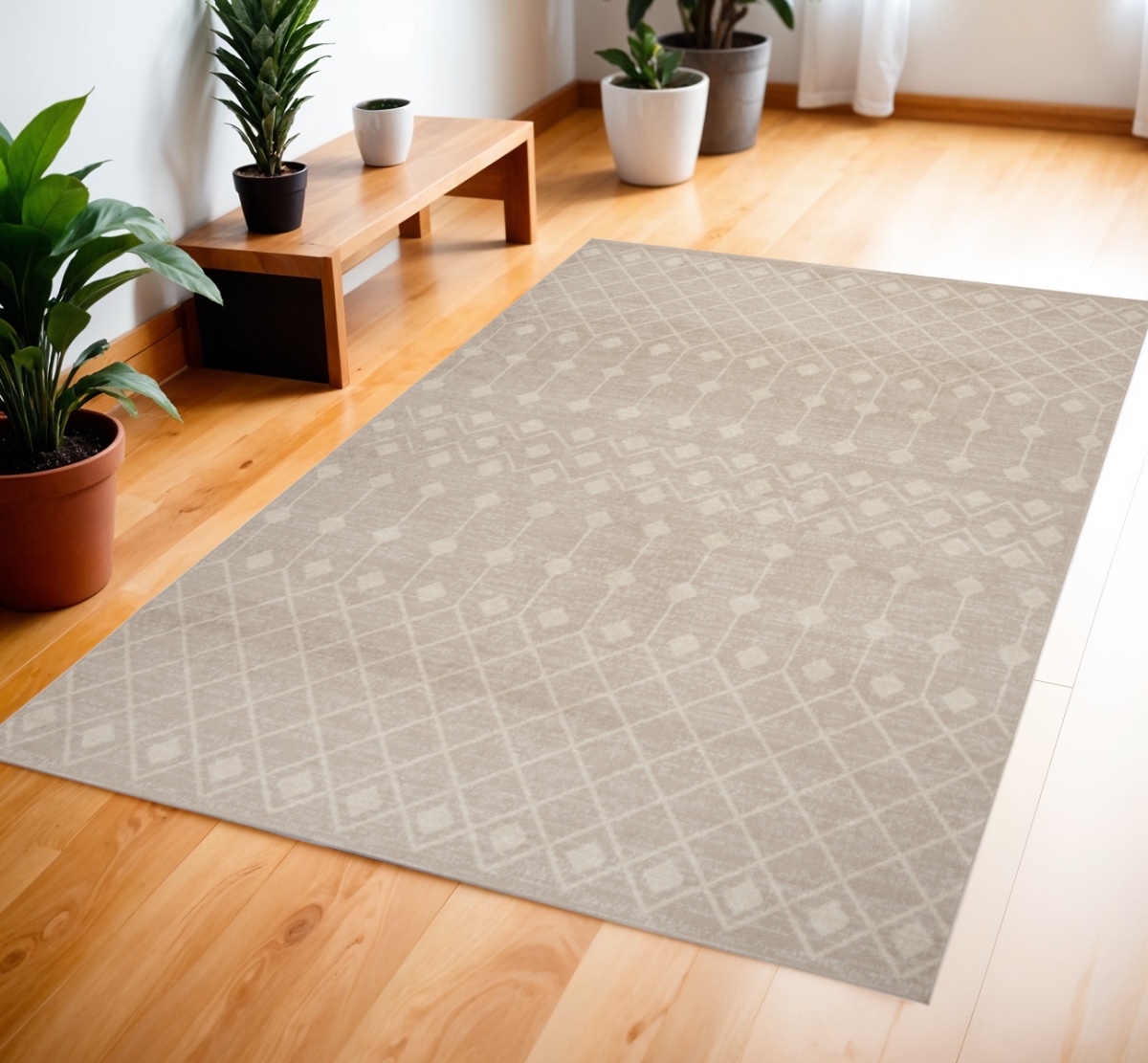 569842 4 x 6 ft. Geometric Power Loom Rectangle Area Rug, Beige