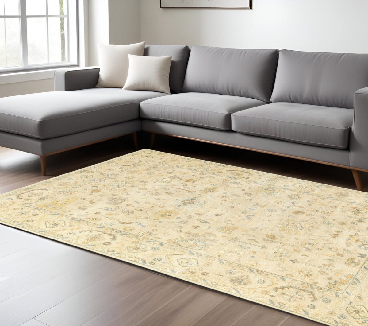 576357 10 x 14 ft. Wool Oriental Hand Knotted Rectangle Area Rug, Beige & Gray